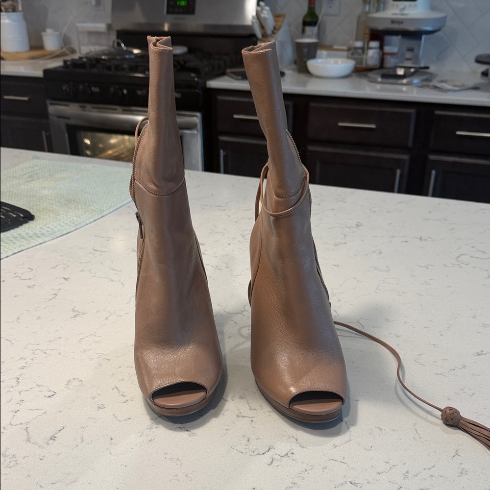 Michael Kors Tan Peep-Toe Heeled Boots